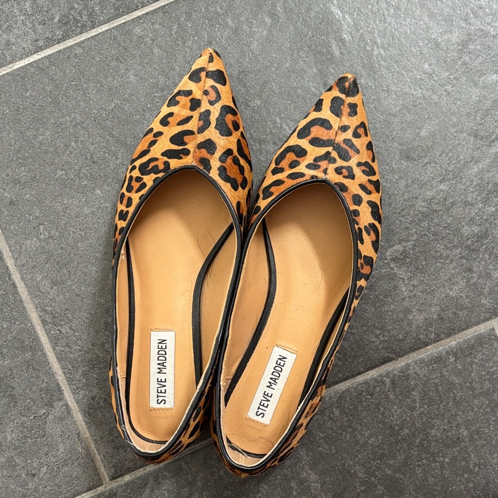 Steve Madden Leopard-Print Pointed Toe Flats in Tan and Black